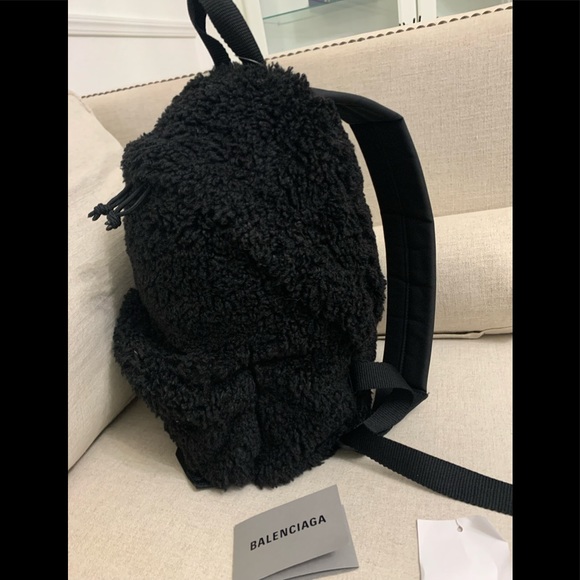 BALENCIAGA Logo Faux Shearling Backpack - Picture 4 of 14